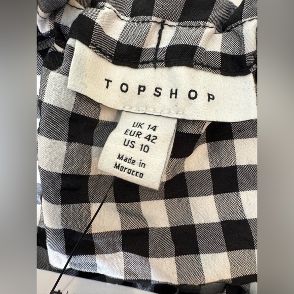 TOPSHOP Black White Gingham Plaid Print Flare Long Sleeve Crop Top 10 NWT - Picture 7 of 9